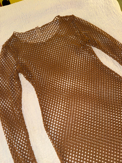 Fashion Nova - Brown Mesh Club Dress