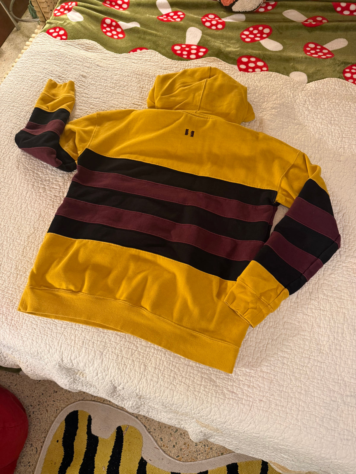 The Hundreds - Yellow Striped Embroidered Sweatshirt Hoodie with Burgundy and Brown Stripes