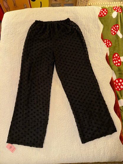 Pretty Little Thing - Black Wide Leg Textured Beach Trousers - Polka Dot Mesh