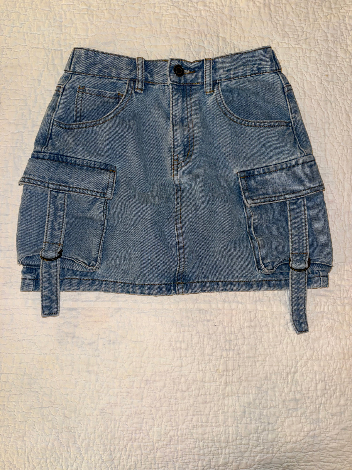 Chelsea & Violet Girls - Unique Denim Cargo Pocket Washed Blue Jean Skirt