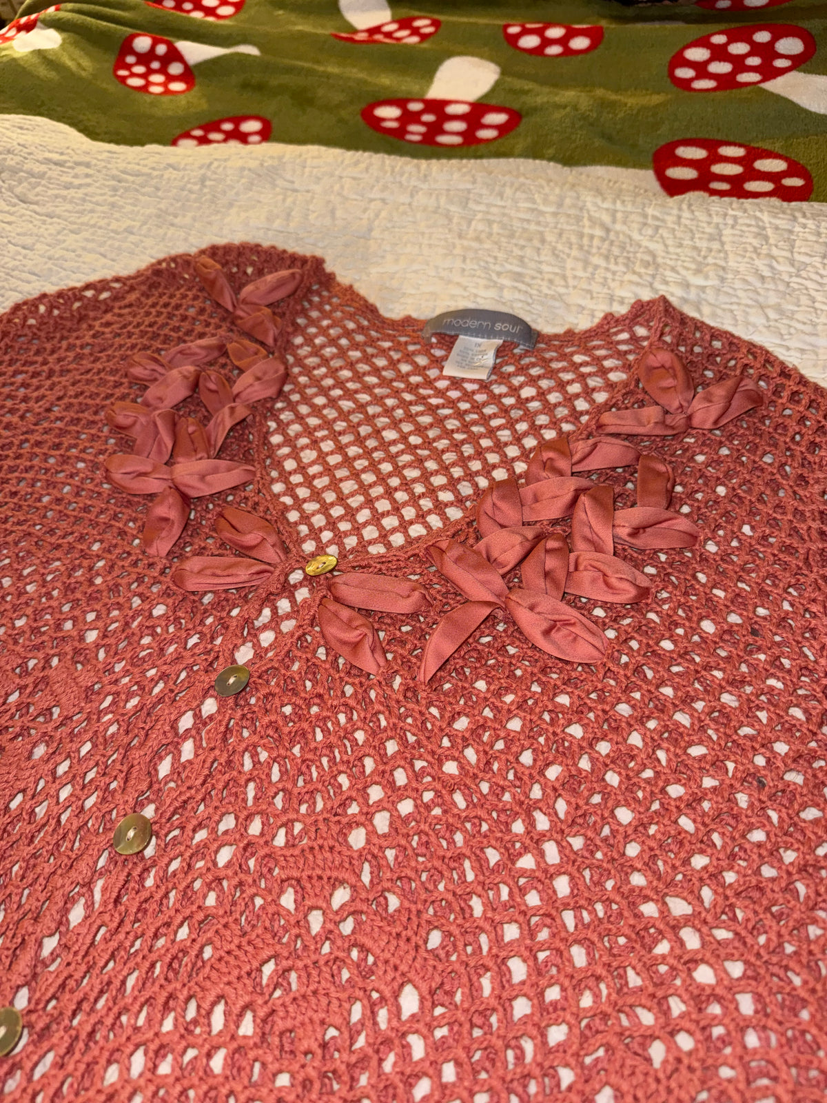 Modern Soul - Coral Ribbon and Crochet Cardigan Sweater