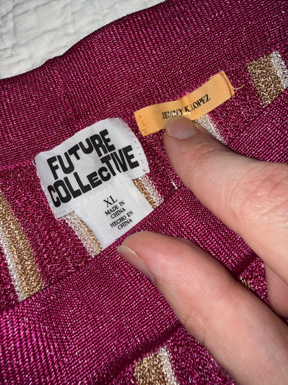 Future Collective - Striped Flare Pants in Pink and Gold - Jenny C. Lopez