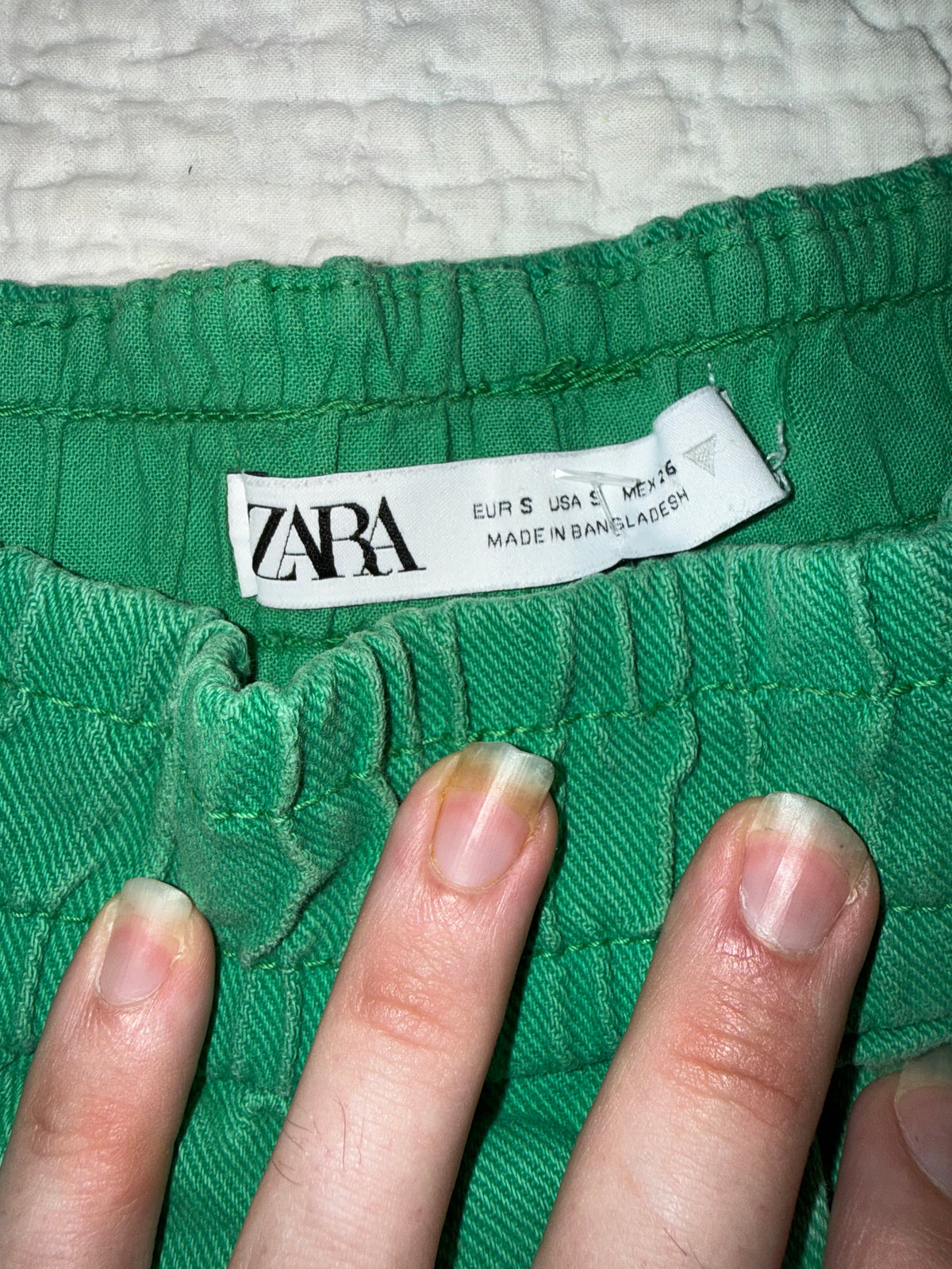 Zara - Washed Green Denim High Waist Short Shorts