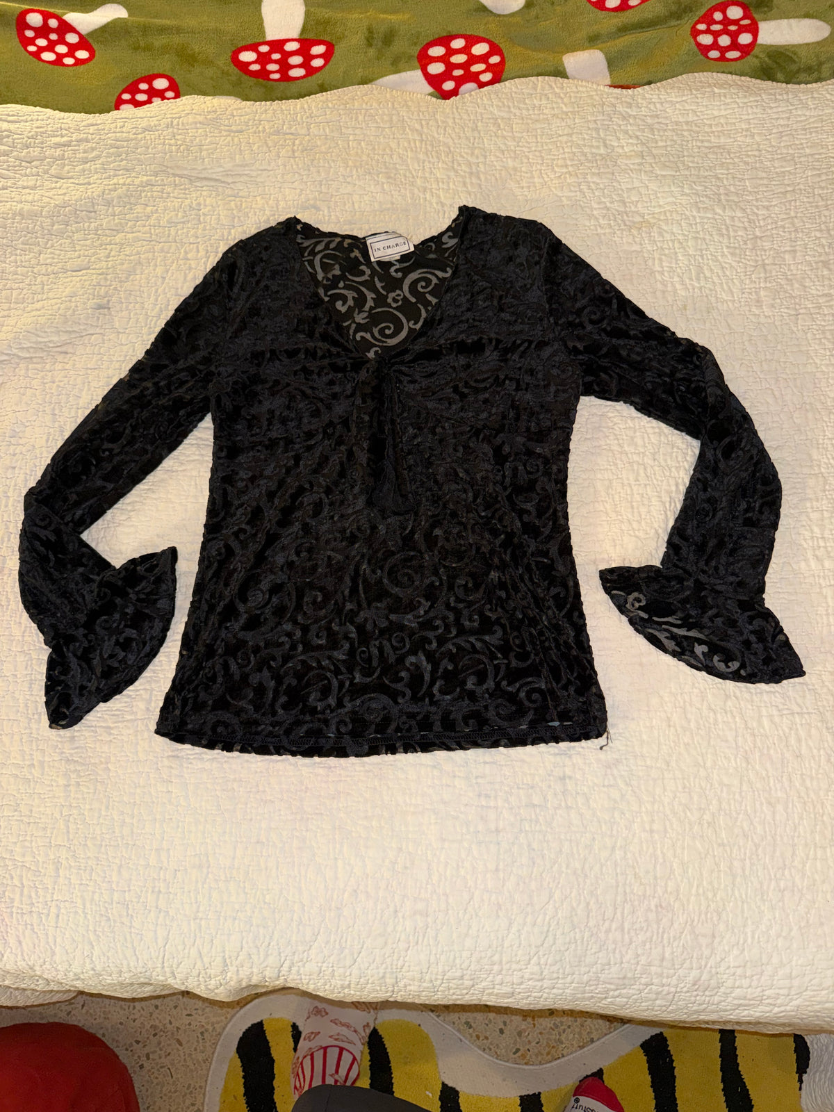 In Charge - Velvet Mesh Top with Botanical Pattern