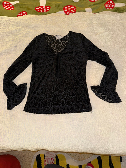 In Charge - Velvet Mesh Top with Botanical Pattern