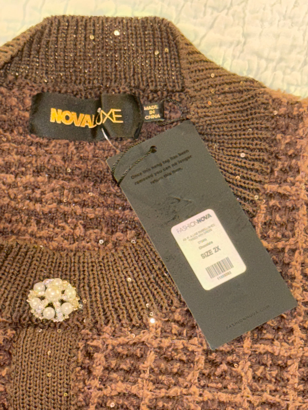 Nova Luxe - As If A Line Embellished Tweed Mini Dress in Chocolate - Fashion Nova