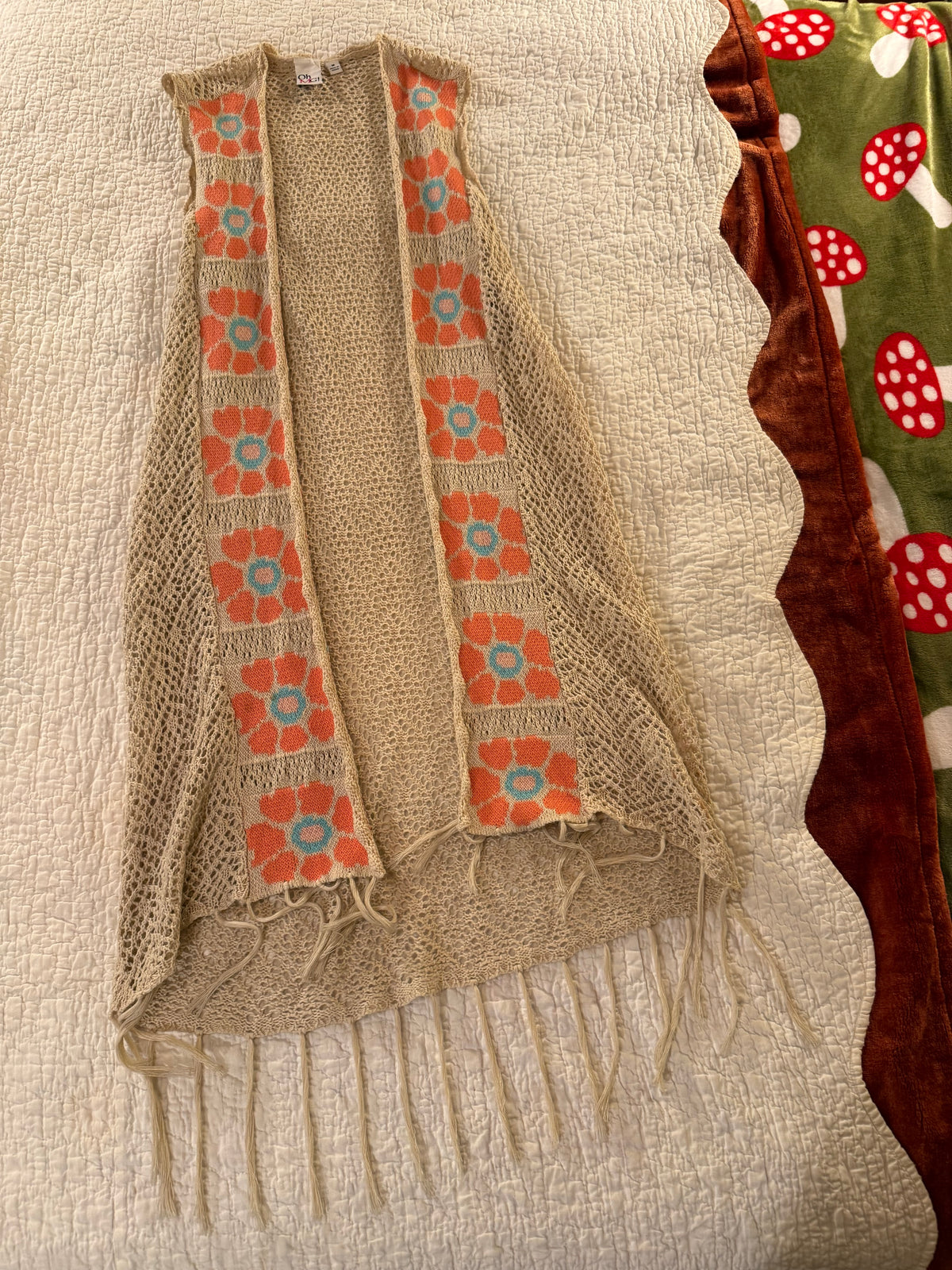 Oh MG! - Juniors 70’s Style Orange Flower Power Knit Vest