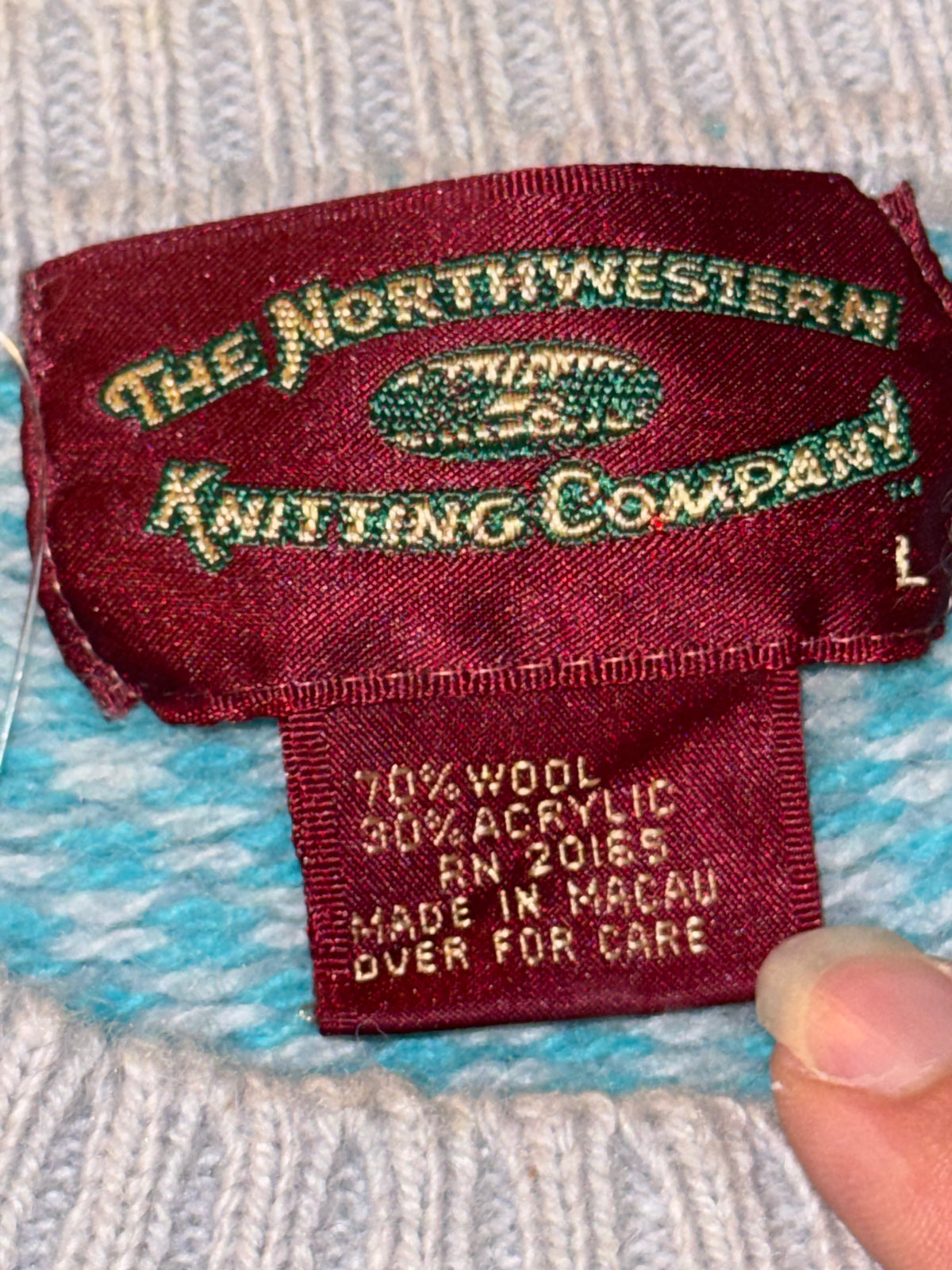 The Northwestern Knitting Company - Vintage Teal and Grey Patterned Fair Isle Sweater - 70% Wool