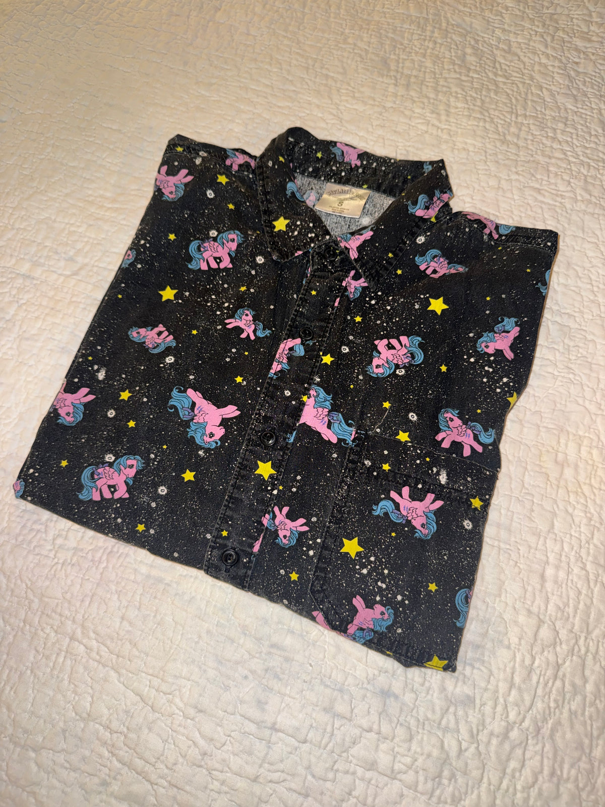 My Little Pony - Black Button Up Shirt with Pink and Blue Ponies