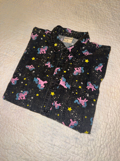 My Little Pony - Black Button Up Shirt with Pink and Blue Ponies