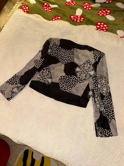 Rickie Freeman for Teri Jon - Black and White Patchwork Evening Jacket - 100% Linen - Saks Fifth Avenue