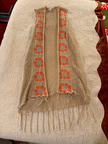 Oh MG! - Juniors 70’s Style Orange Flower Power Knit Vest