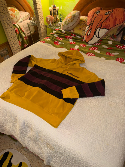 The Hundreds - Yellow Striped Embroidered Sweatshirt Hoodie with Burgundy and Brown Stripes