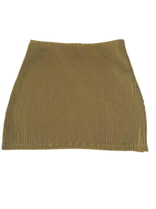Issey Miyake INSPIRED - Op-Art Style Ribbed Stretchy Elastic Skirt in Lime Green and Black Stripes - No Brand