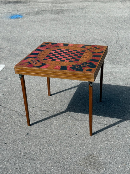 Unique Antique Card table with Roulette, Chess, checkers & card game top