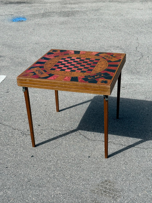 Unique Antique Card table with Roulette, Chess, checkers & card game top