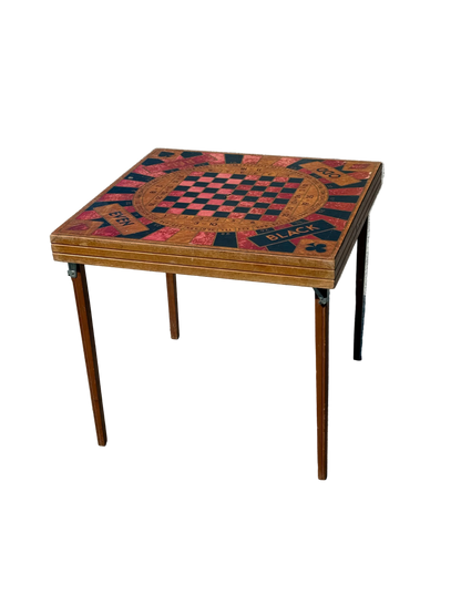 Unique Antique Card table with Roulette, Chess, checkers & card game top