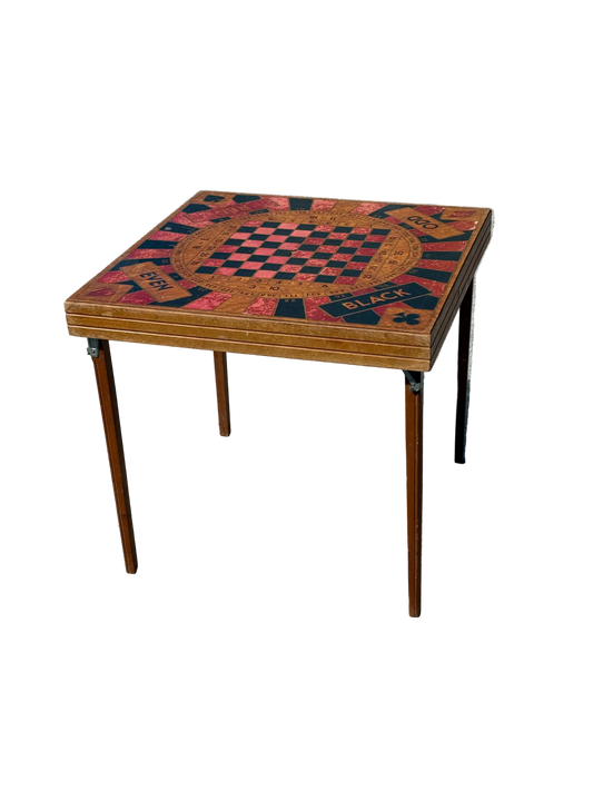 Unique Antique Card table with Roulette, Chess, checkers & card game top