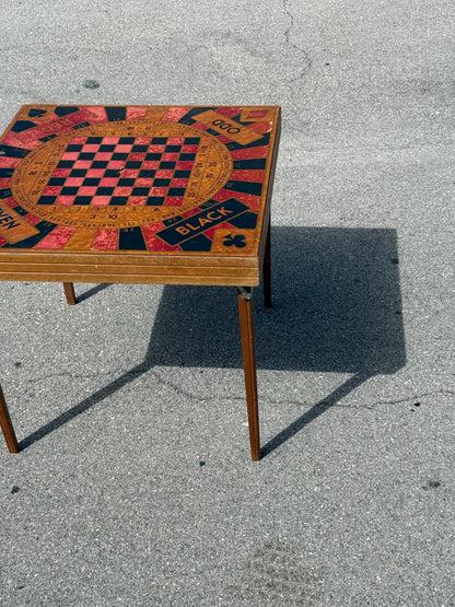 Unique Antique Card table with Roulette, Chess, checkers & card game top