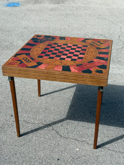 Unique Antique Card table with Roulette, Chess, checkers & card game top
