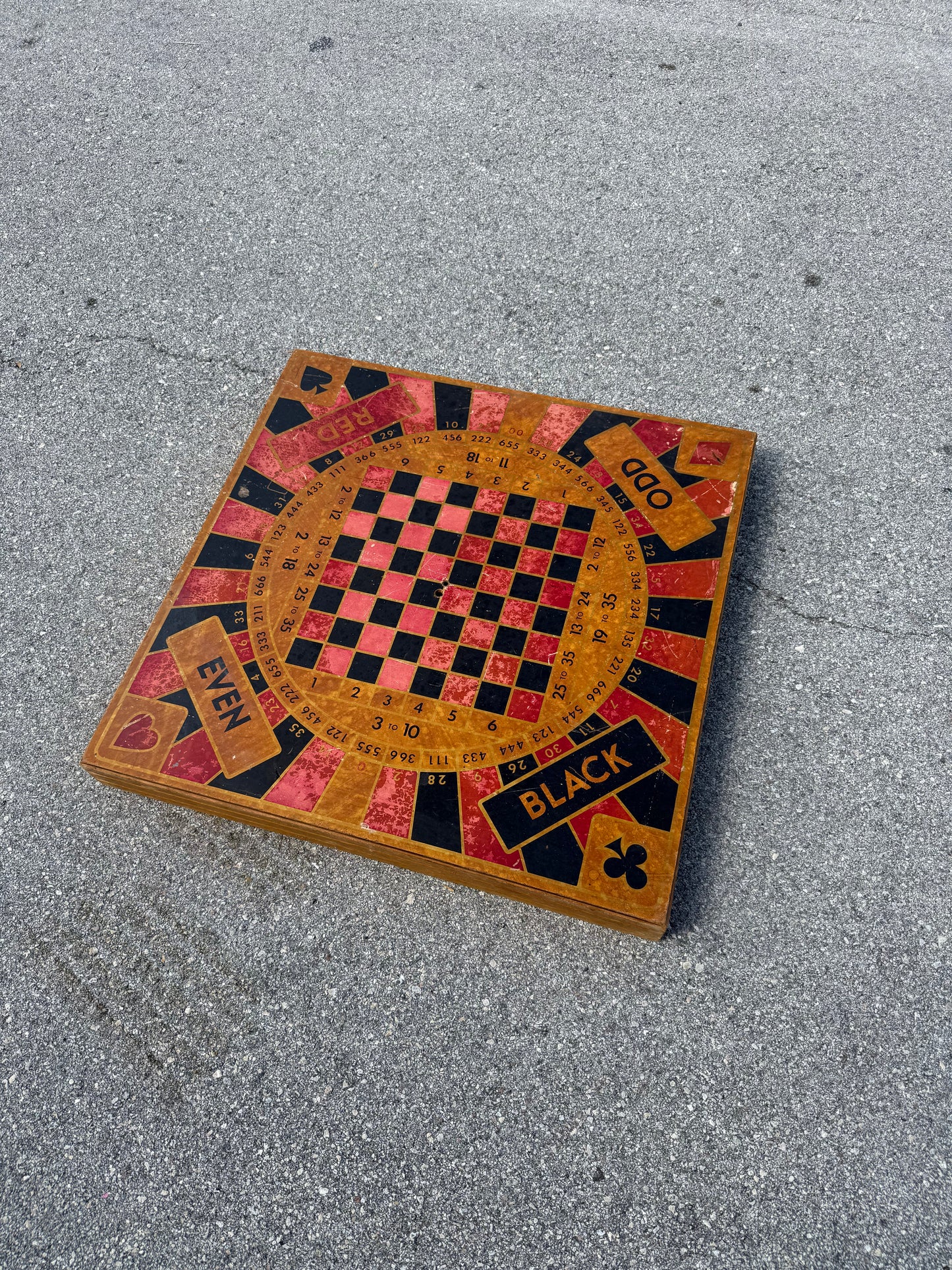 Unique Antique Card table with Roulette, Chess, checkers & card game top