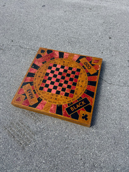 Unique Antique Card table with Roulette, Chess, checkers & card game top