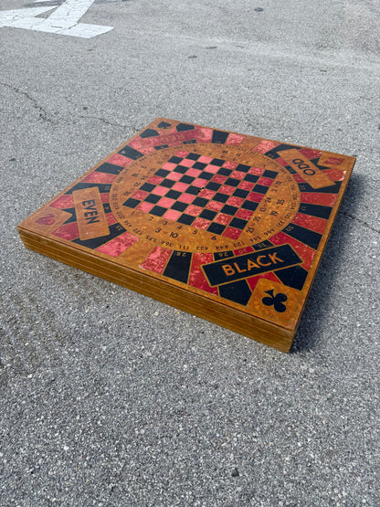 Unique Antique Card table with Roulette, Chess, checkers & card game top