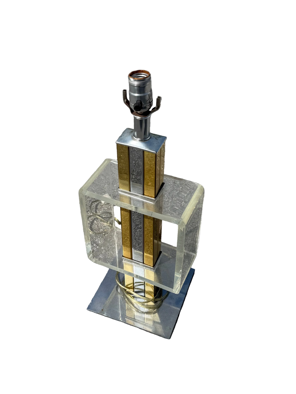 midcentury modern 1970s - 1980s Lucite lamp w/ brass & chrome accents