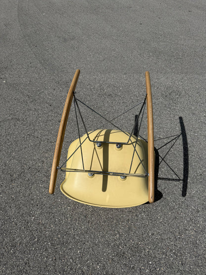 Eames Style Yellow Modernist Fiberglass Rocking Chair (reproduction)