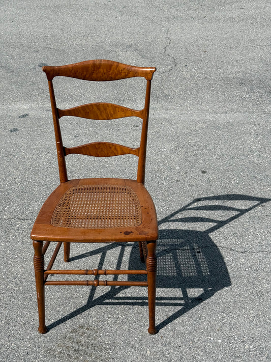 Antique 19th century burled maple ladder Back Chair w/ Cane Seat