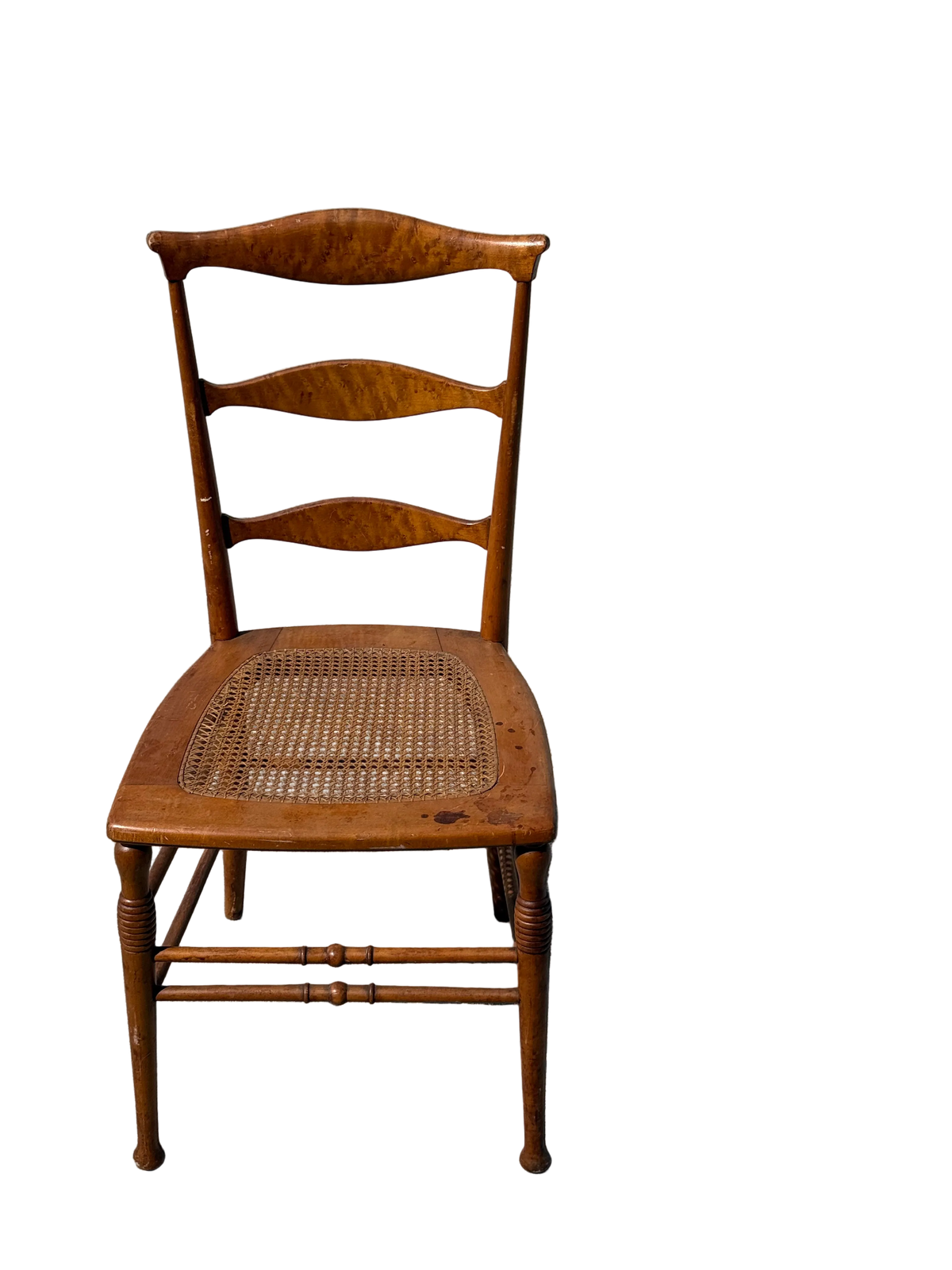 Antique 19th century burled maple ladder Back Chair w/ Cane Seat