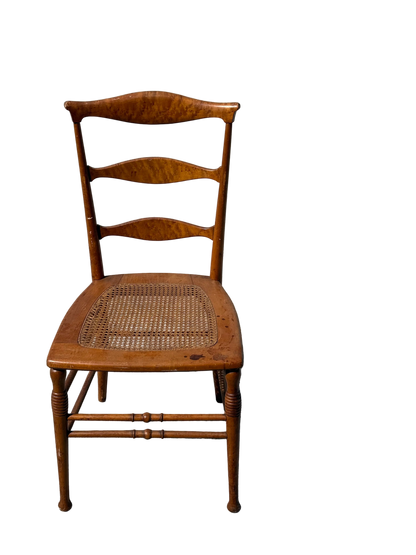Antique 19th century burled maple ladder Back Chair w/ Cane Seat
