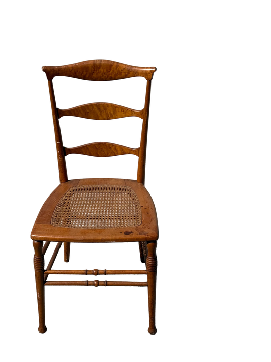 Antique 19th century burled maple ladder Back Chair w/ Cane Seat
