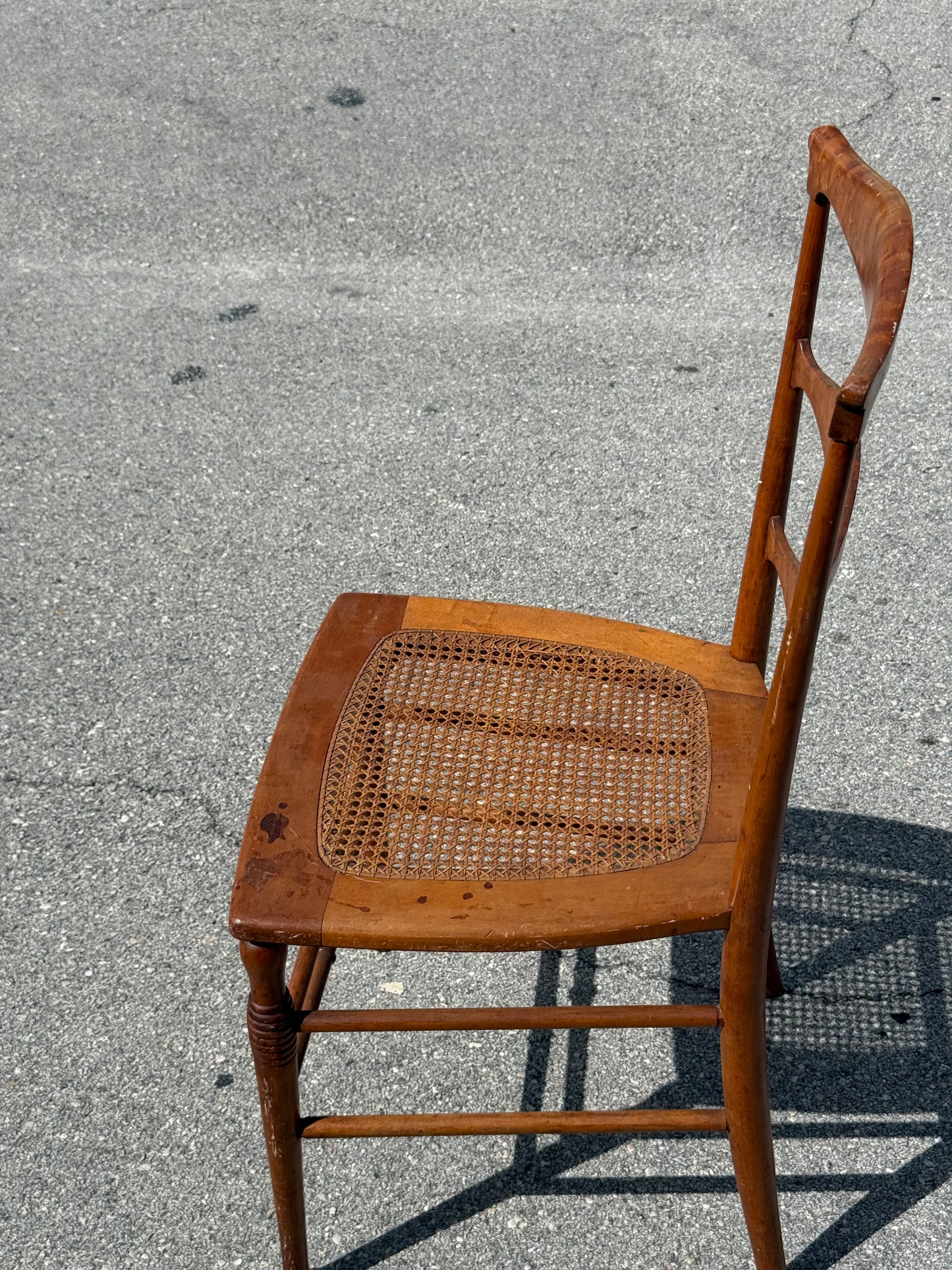 Antique 19th century burled maple ladder Back Chair w/ Cane Seat