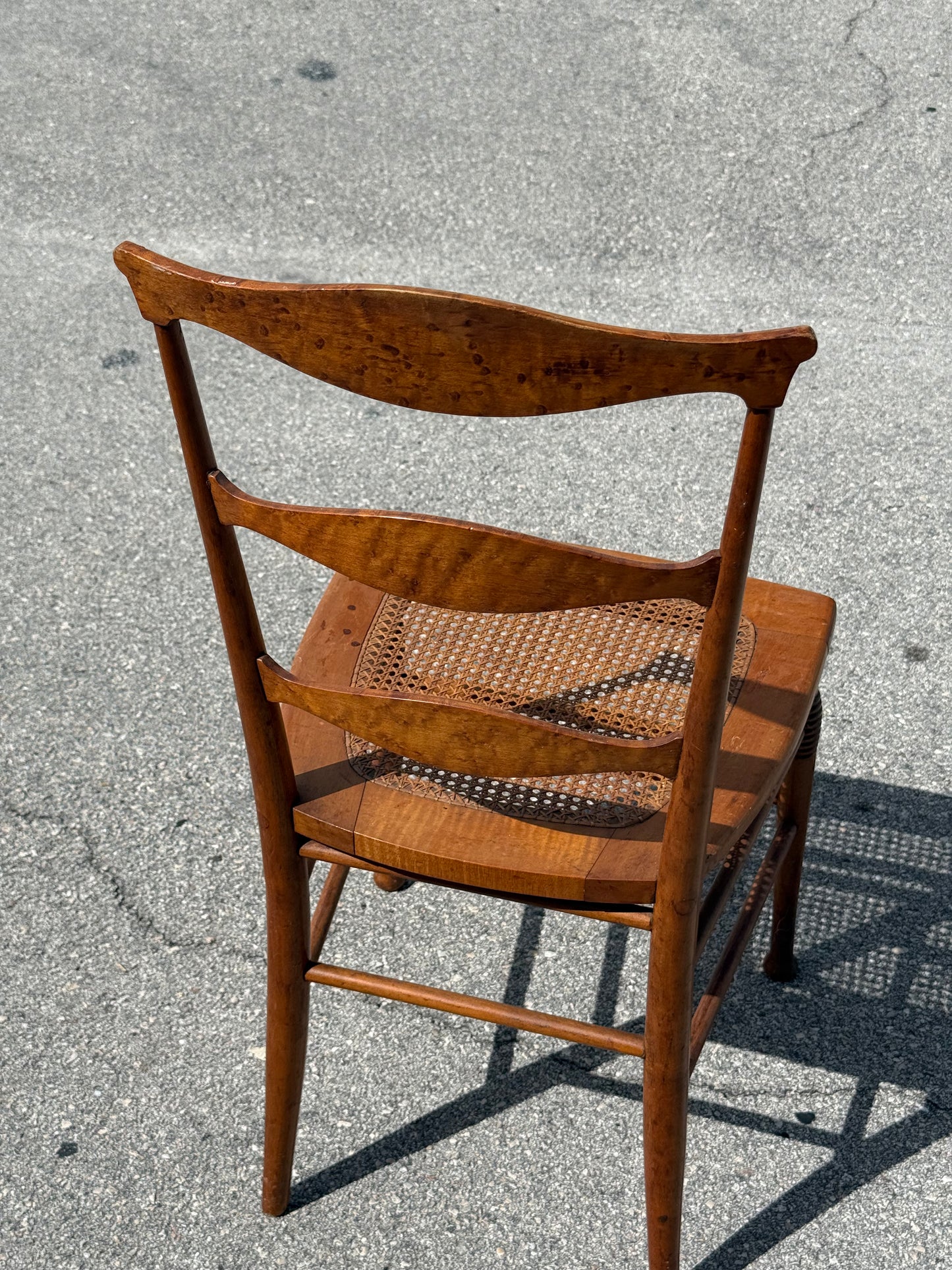 Antique 19th century burled maple ladder Back Chair w/ Cane Seat