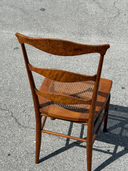 Antique 19th century burled maple ladder Back Chair w/ Cane Seat