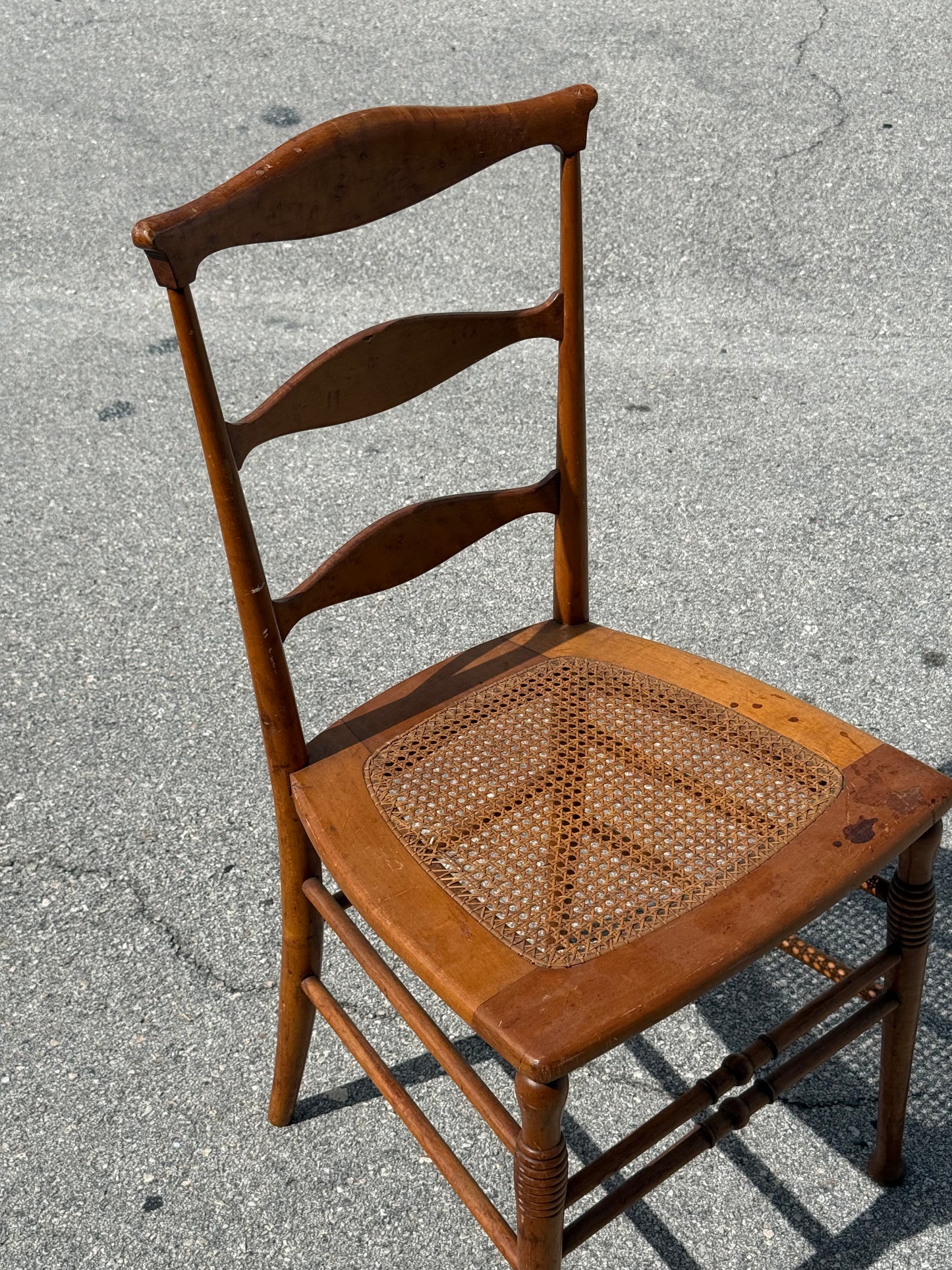 Antique 19th century burled maple ladder Back Chair w/ Cane Seat