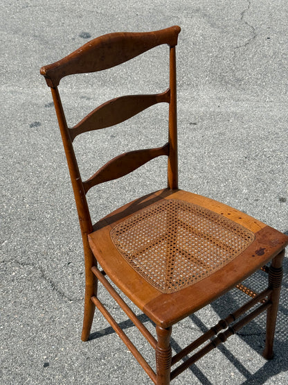 Antique 19th century burled maple ladder Back Chair w/ Cane Seat