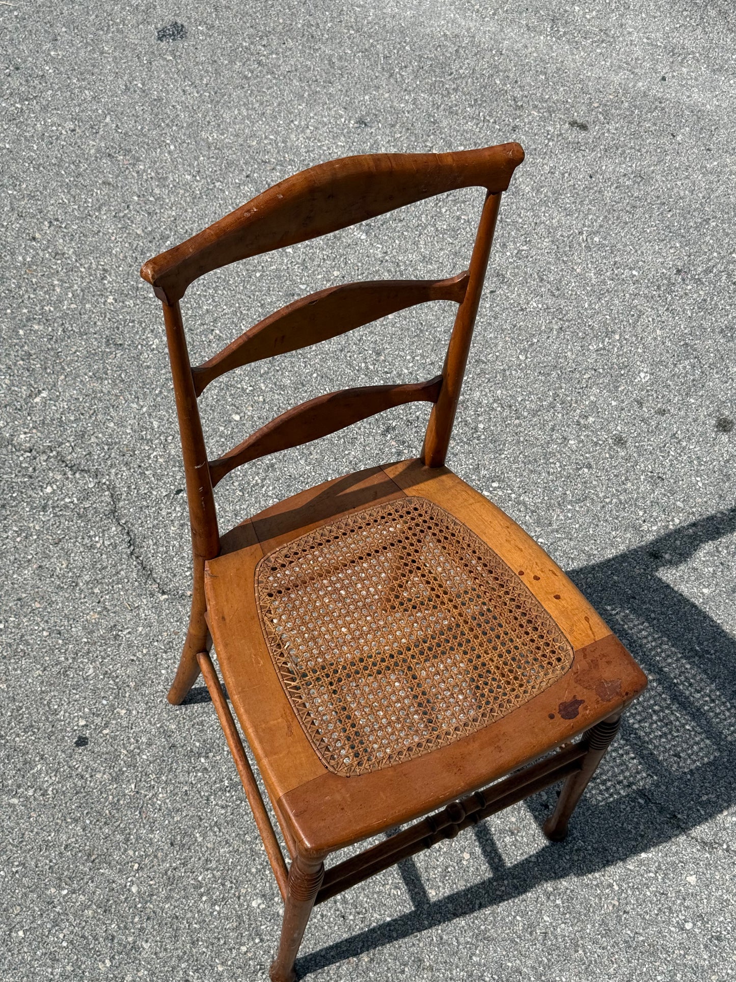 Antique 19th century burled maple ladder Back Chair w/ Cane Seat