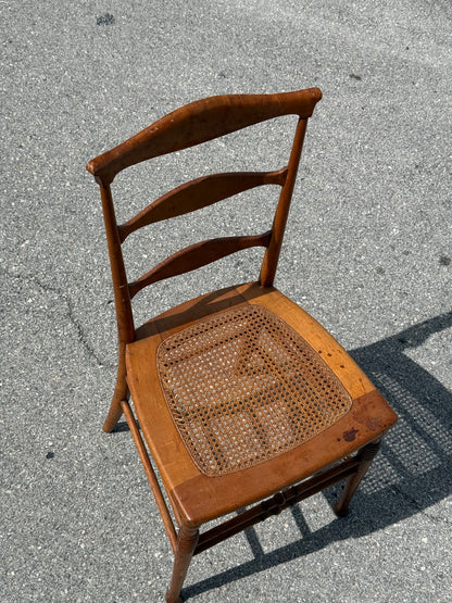 Antique 19th century burled maple ladder Back Chair w/ Cane Seat