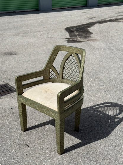 Vintage Jali fretwork metal clad Byzantine style chair / Hollywood Regency chair