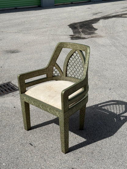 Vintage Jali fretwork metal clad Byzantine style chair / Hollywood Regency chair