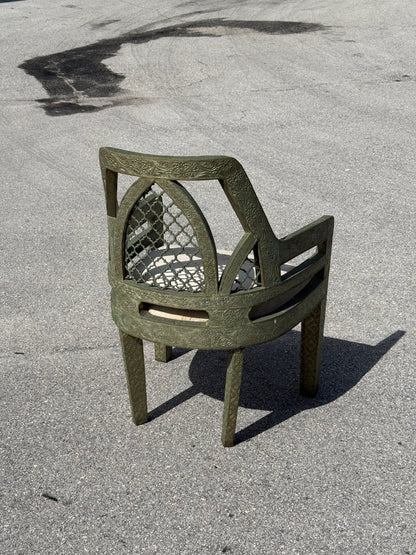 Vintage Jali fretwork metal clad Byzantine style chair / Hollywood Regency chair