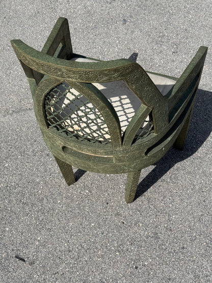 Vintage Jali fretwork metal clad Byzantine style chair / Hollywood Regency chair