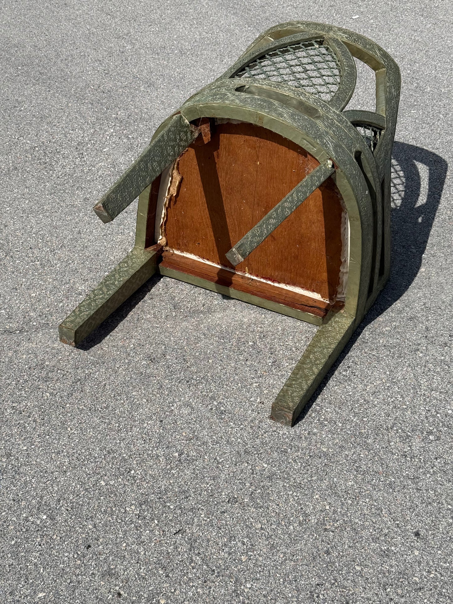 Vintage Jali fretwork metal clad Byzantine style chair / Hollywood Regency chair