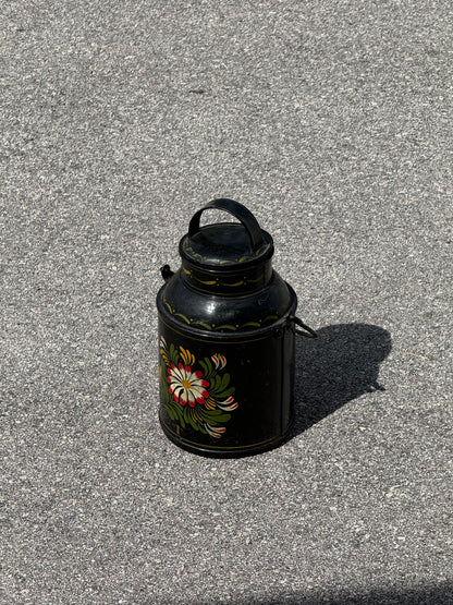 Vintage Tole flower Metal Milk churn Jug toleware folk art handpainted