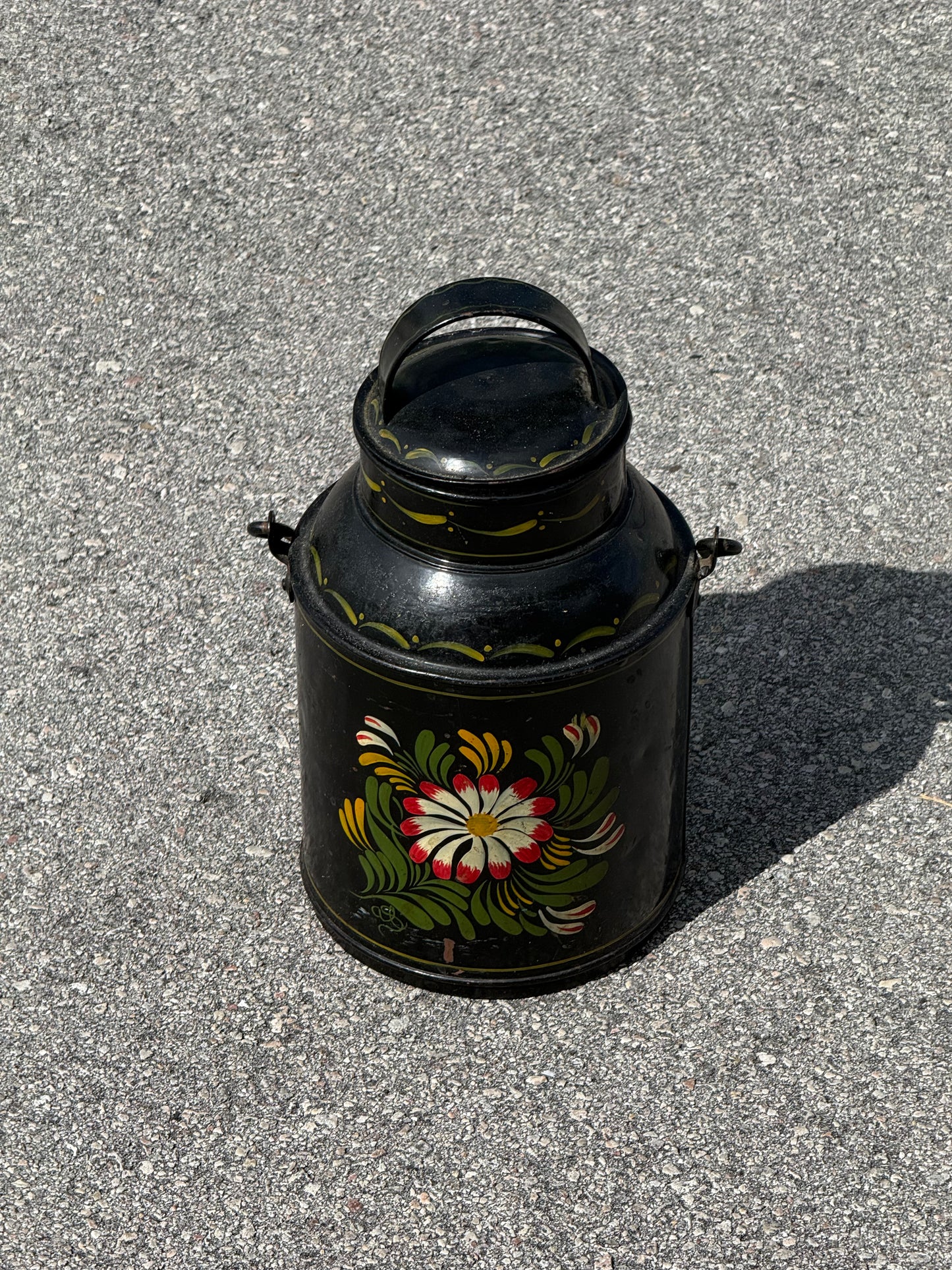 Vintage Tole flower Metal Milk churn Jug toleware folk art handpainted