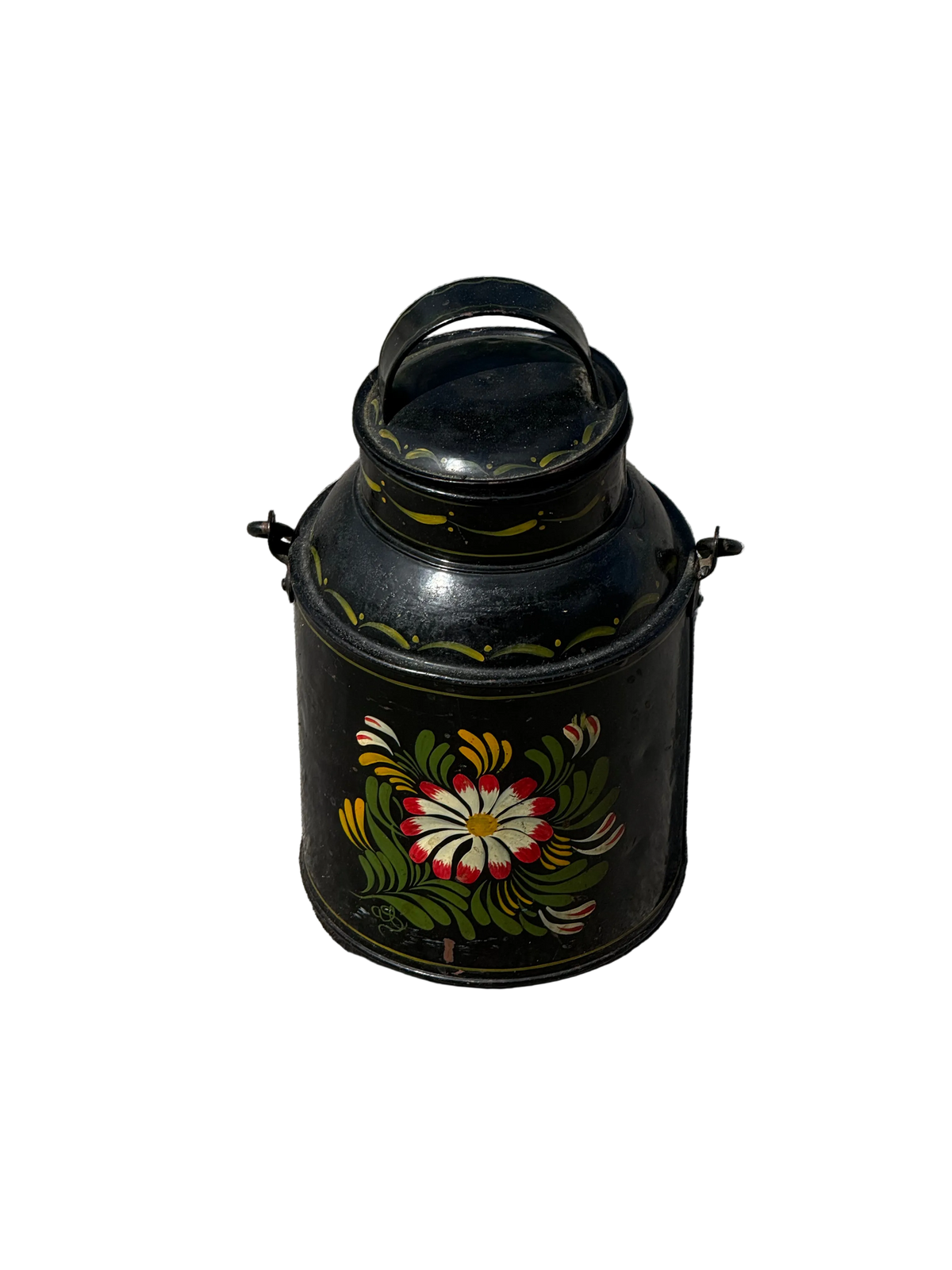 Vintage Tole flower Metal Milk churn Jug toleware folk art handpainted