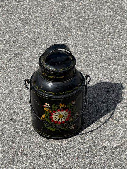 Vintage Tole flower Metal Milk churn Jug toleware folk art handpainted