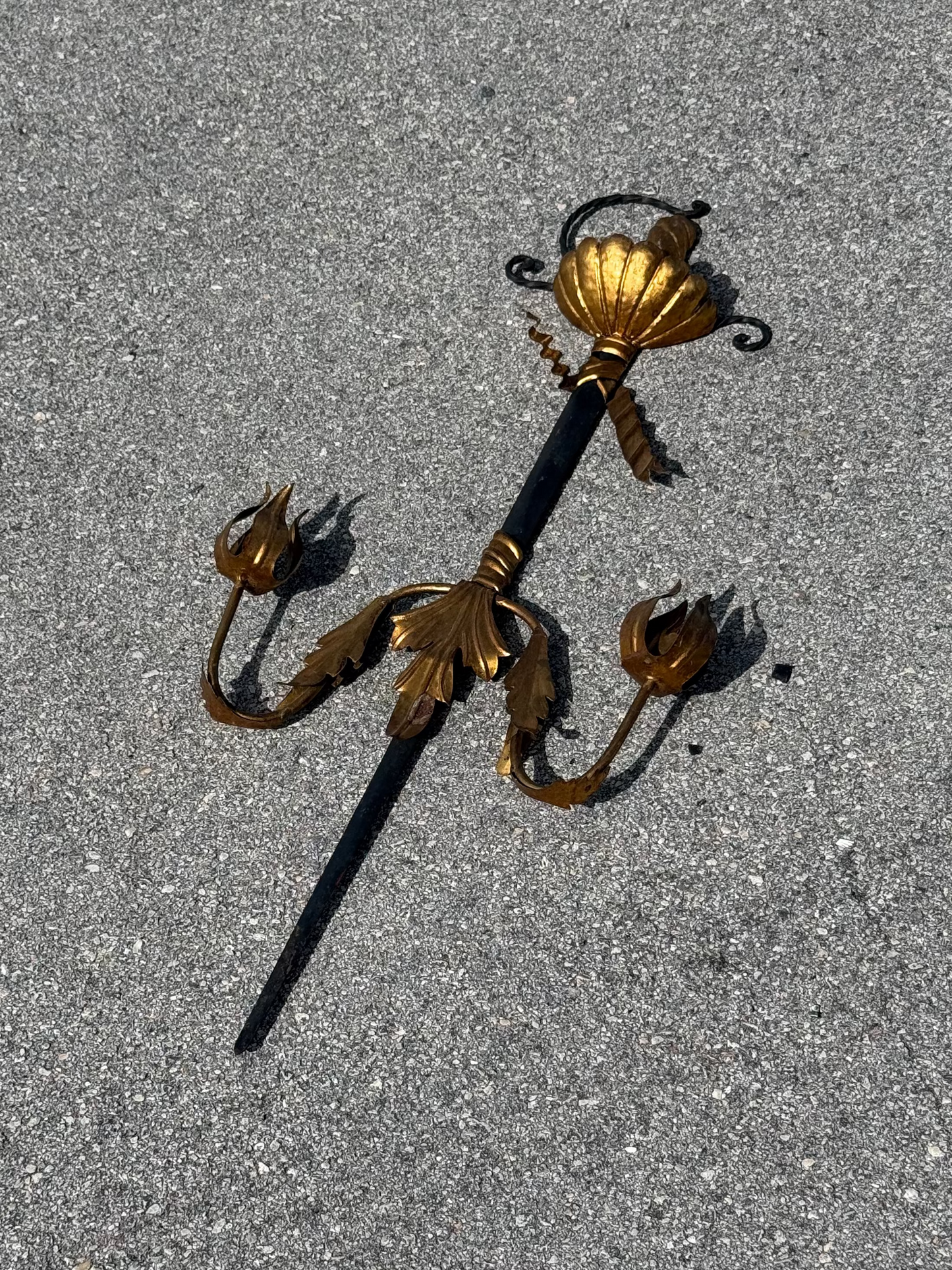 Large Antique Florentine Sword Italian Gold Gilt Metal Wall Sconce